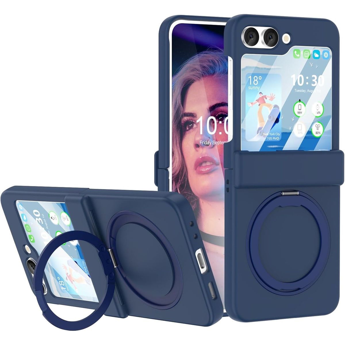 GENERICO - Funda Case Protección Bisagra Soporte Compatible Samsung Z Flip 5 Azul