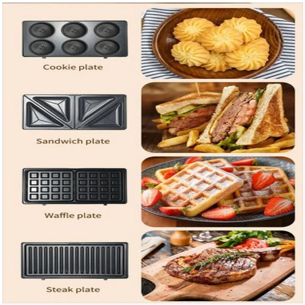 SOKANY - Maquina Sandwichera Platos Extraibles Multifuncional Sokany 7 En 1