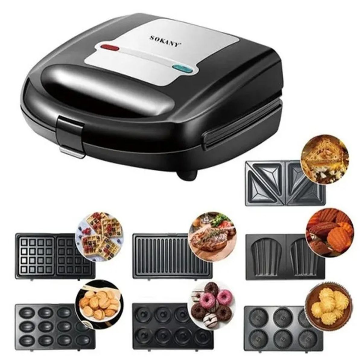 SOKANY - Maquina Sandwichera Platos Extraibles Multifuncional Sokany 7 En 1