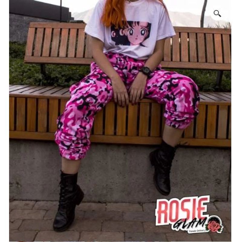 ROSIEGLAM - Pantalon resortado Camuflado Rosa_.