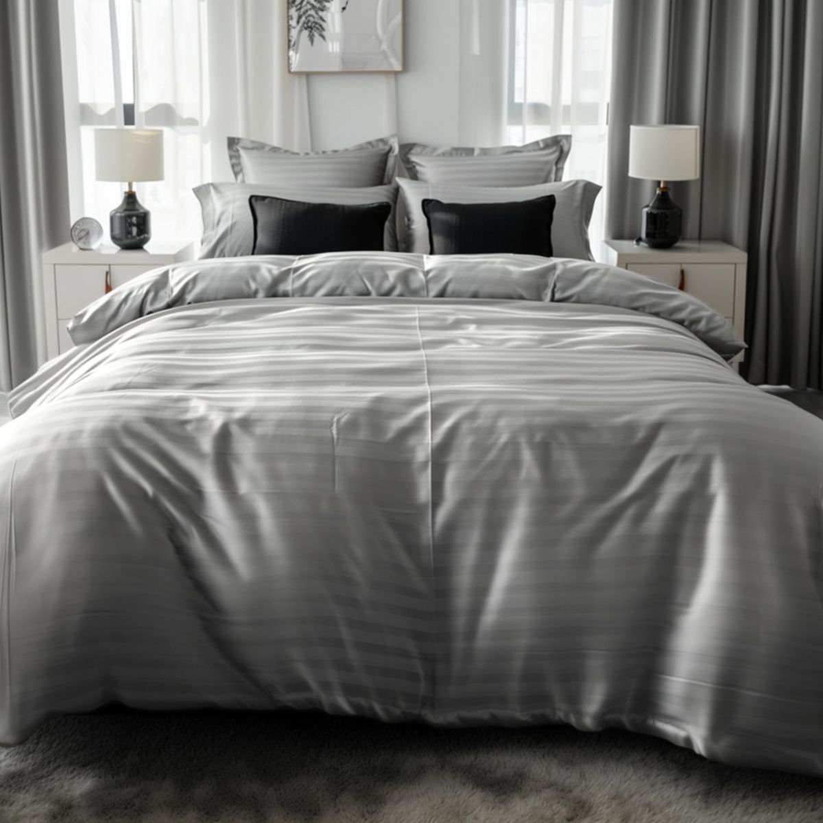 KARYTEX - Funda Duvet Sateen Rayas Cama Sencilla Color Gris Plata 125 Gramos Mindy.