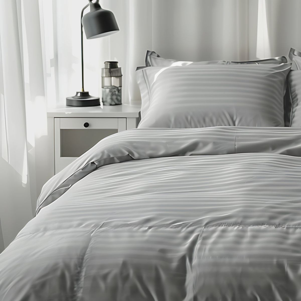 KARYTEX - Funda Duvet Sateen Rayas Cama Sencilla Color Gris Plata 125 Gramos Mindy.