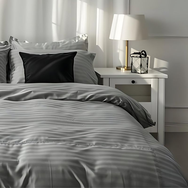 KARYTEX - Funda Duvet Sateen Rayas Cama Queen Color Gris Plata 125 Gramos Mindy.