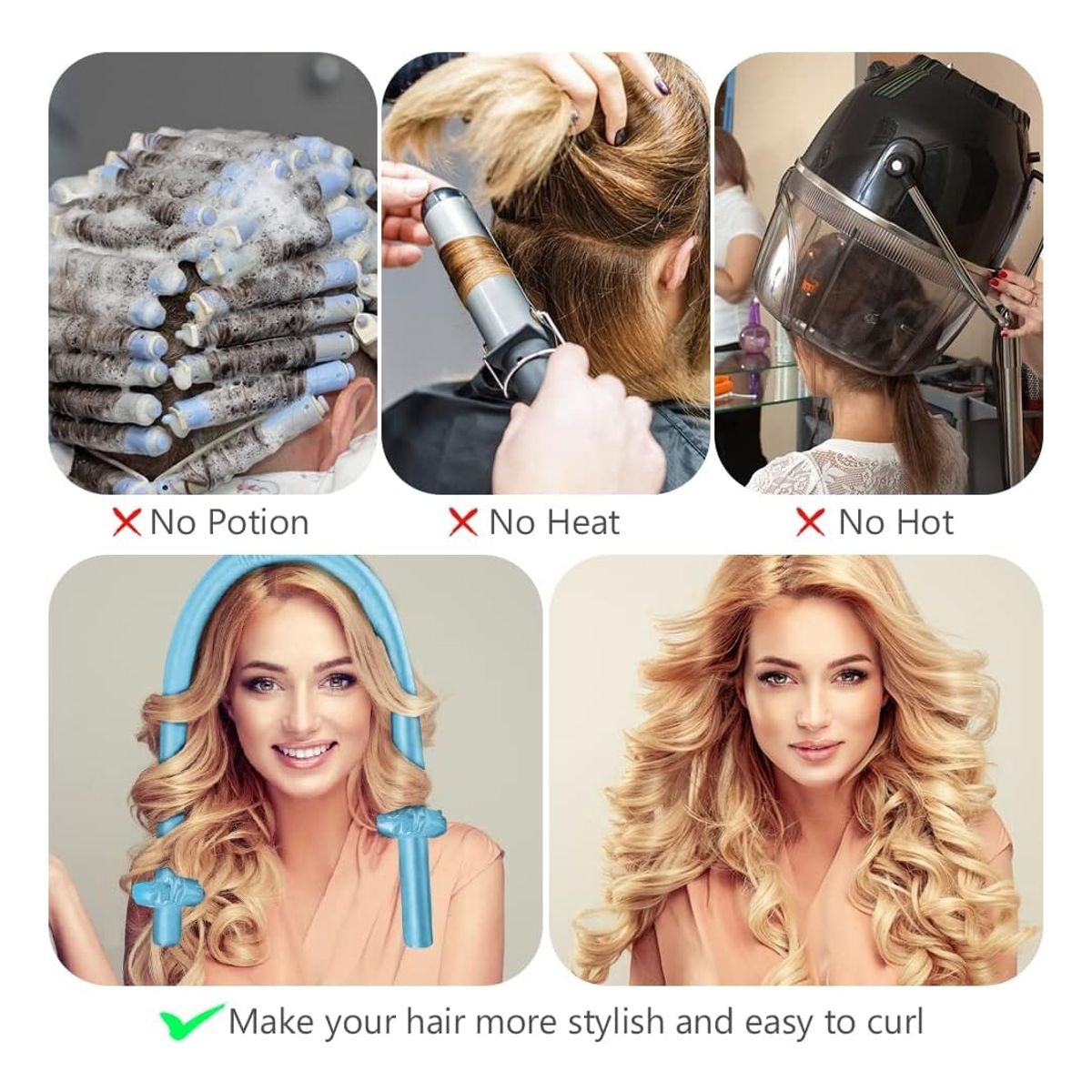 GENERICO - Rizadora Diadema Satin Tubo Flexible Ondas Sin Calor Cabello