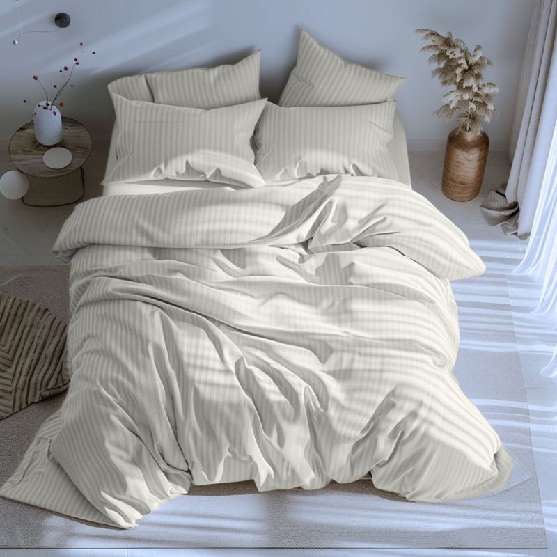 KARYTEX - Funda Duvet Sateen Rayas Cama Queen Color Ivory - Beige 125 G Mindy.