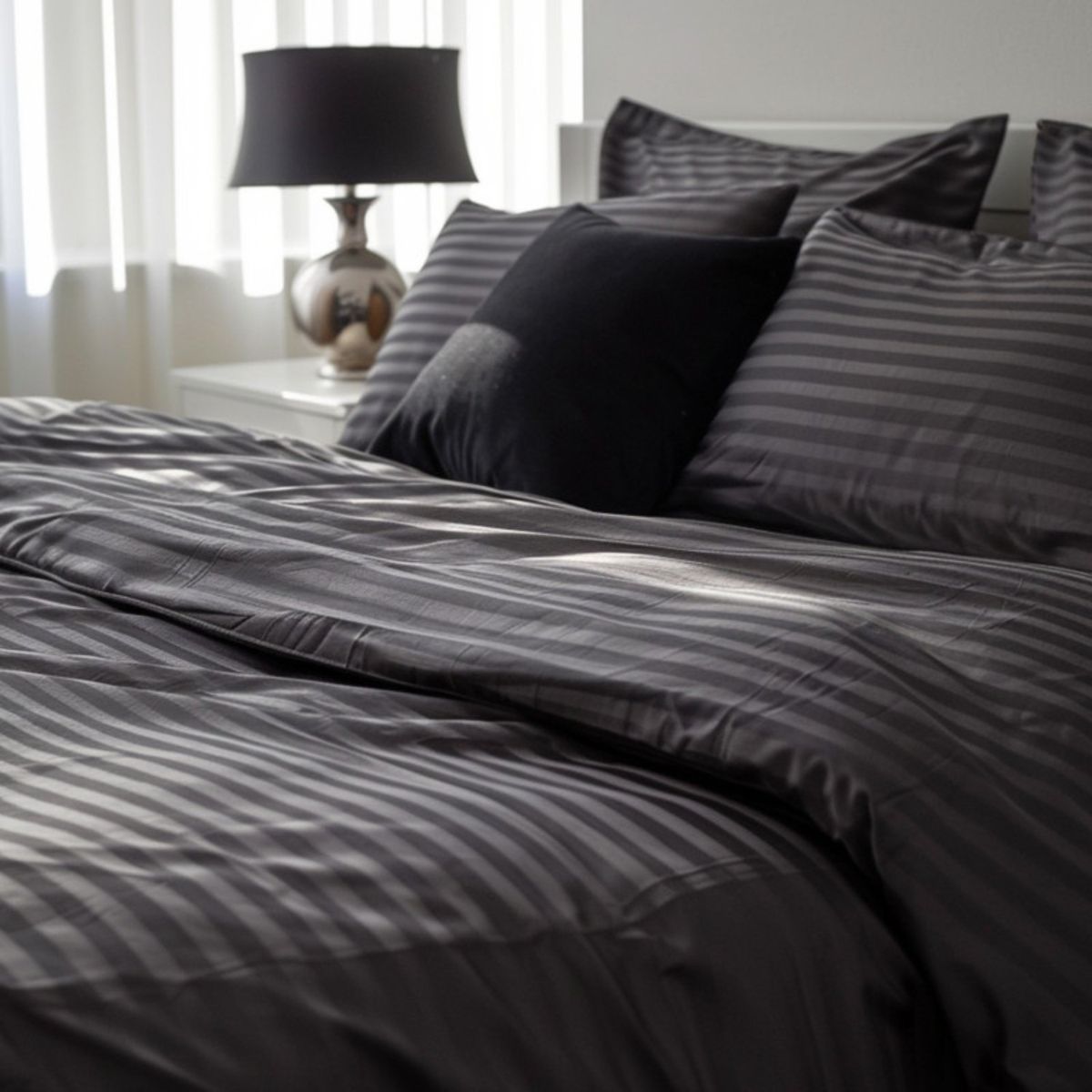 KARYTEX - Funda Duvet Sateen Rayas Cama Queen Color Negro 125 Gramos Mindy.