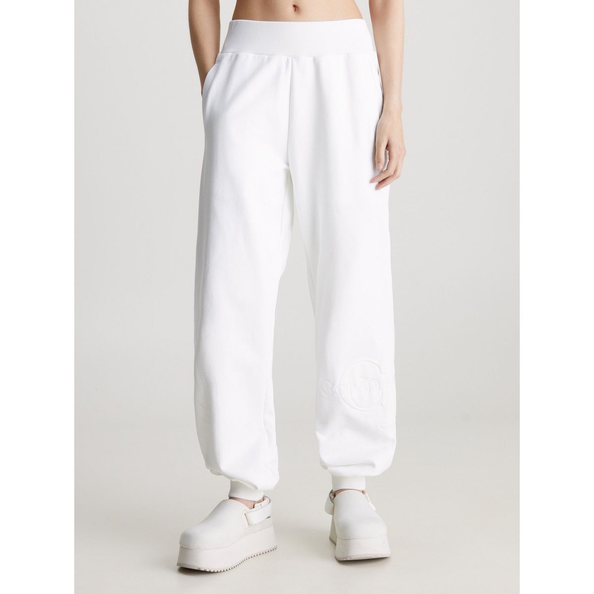 CALVIN KLEIN - Pantalón blanco blanco blanco de chándal holgado con monograma Calvin Klein