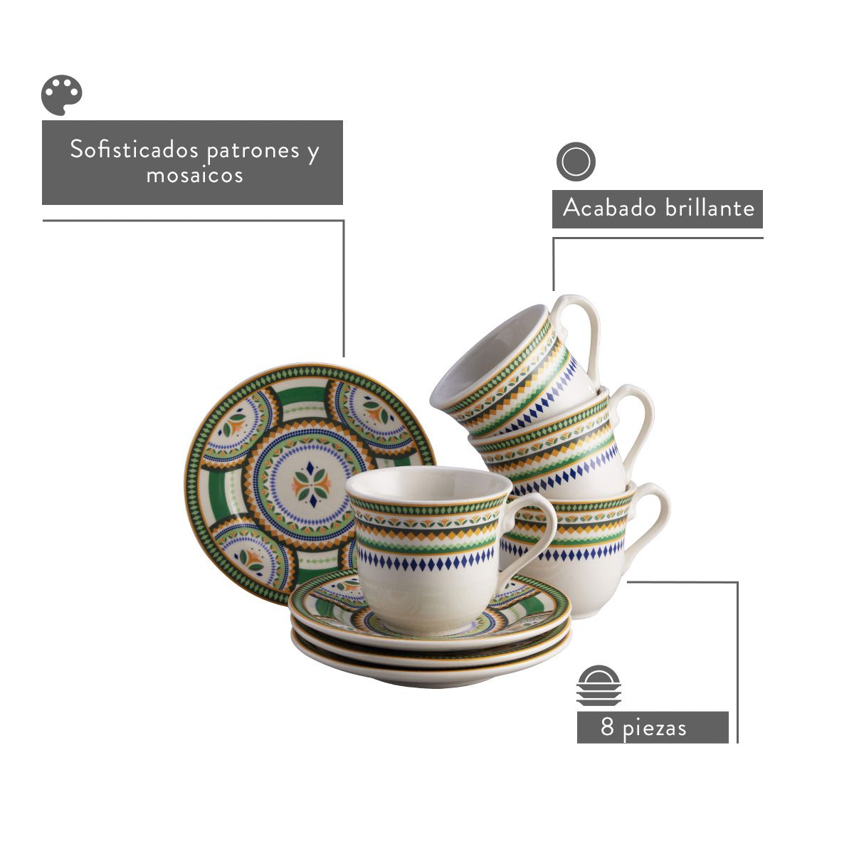CORONA - Set De Té Isidora 4 Puestos 8 Piezas