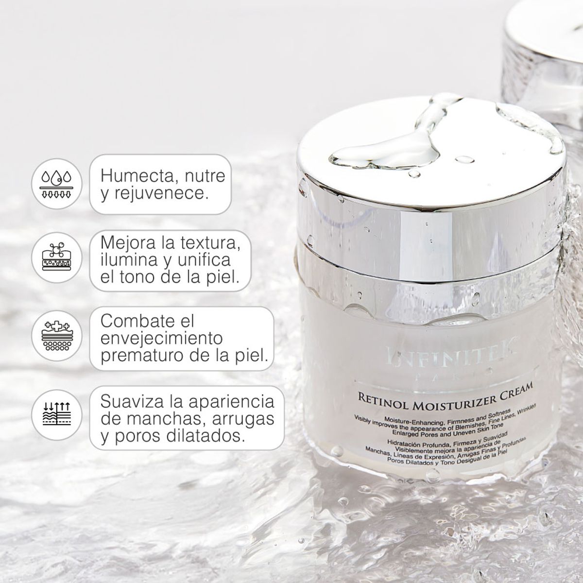 INFINITEK PARIS - Crema Facial con Retinol 1% Infinitek Paris con Ácido Hialurónico Antiarrugas y reafirmante 50 g