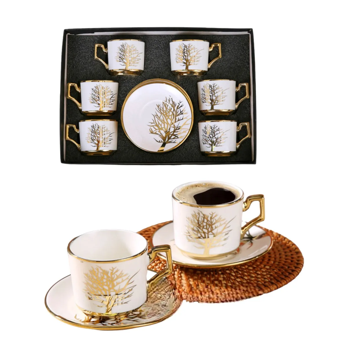 MULTIPLACE COLOMBIA - Set De Pocillos Dorados Para Cafe Tinto X 12 Piezas 150 Cc Importados.