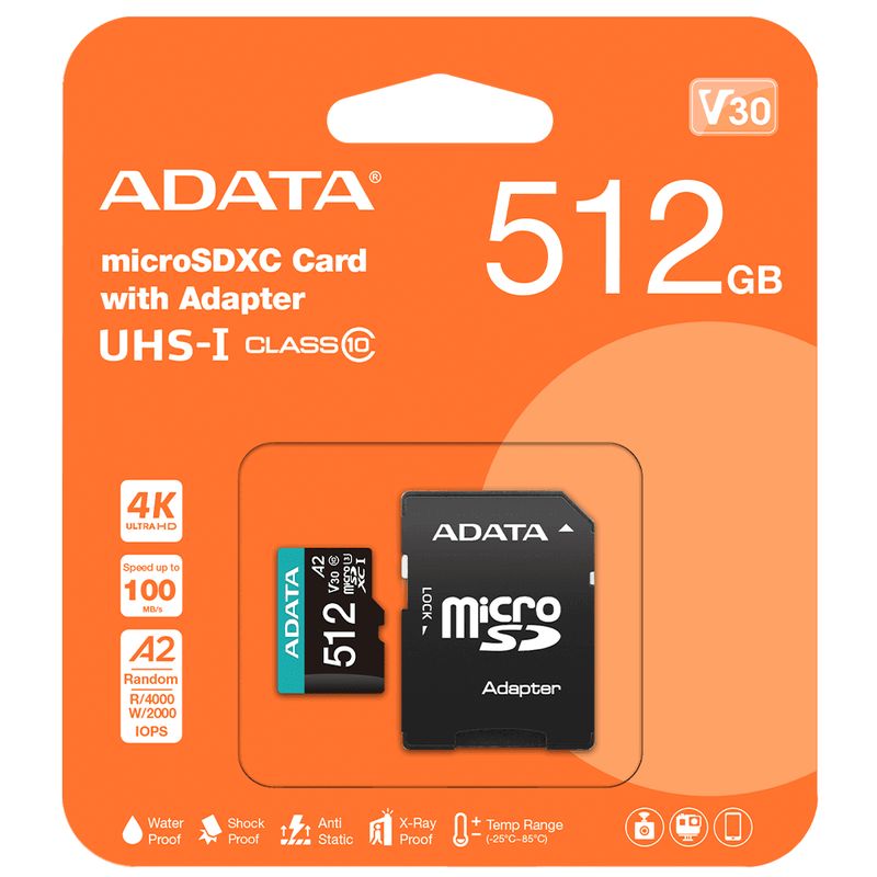ADATA - Memoria Micro SD Adata 512GB Premier Pro SDHC UHSI A2 V30