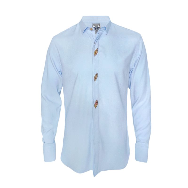 SON DOS - Camisa botonadura escondida azul 100% lino ocasión manga larga hombre