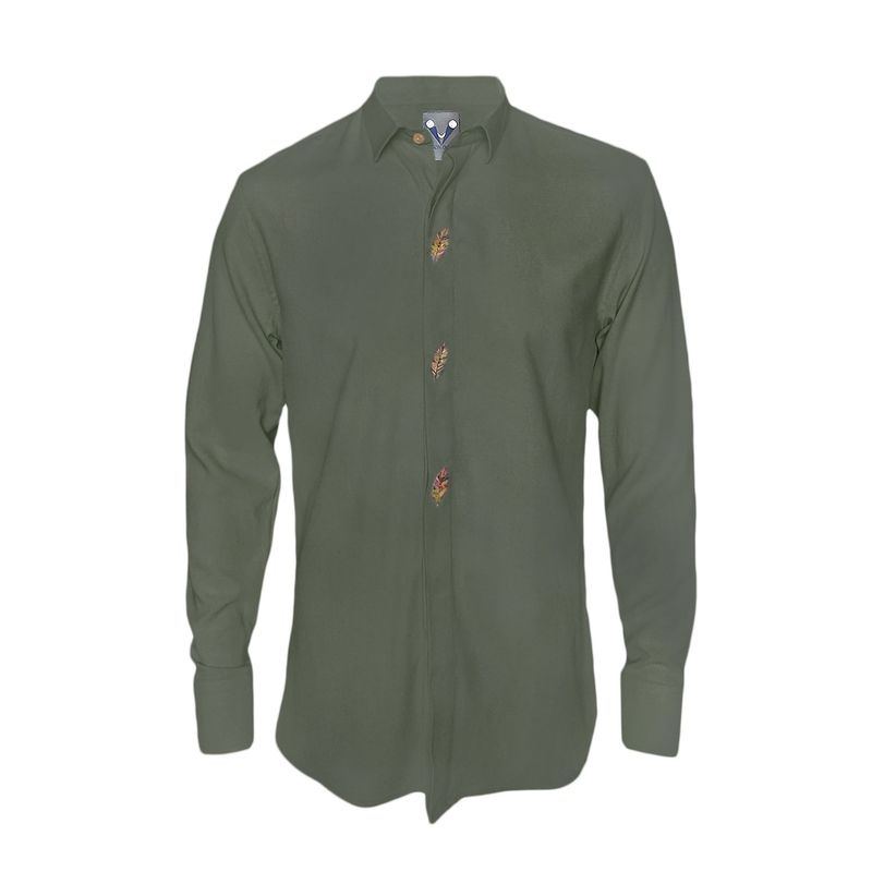 SON DOS - Camisa de lino 100% botonadura escondida verde playa hombre