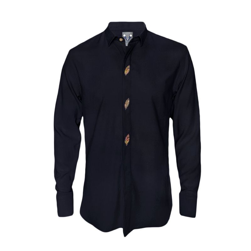SON DOS - Camisa de lino negra botonadura escondida 100% lino elegante hombre