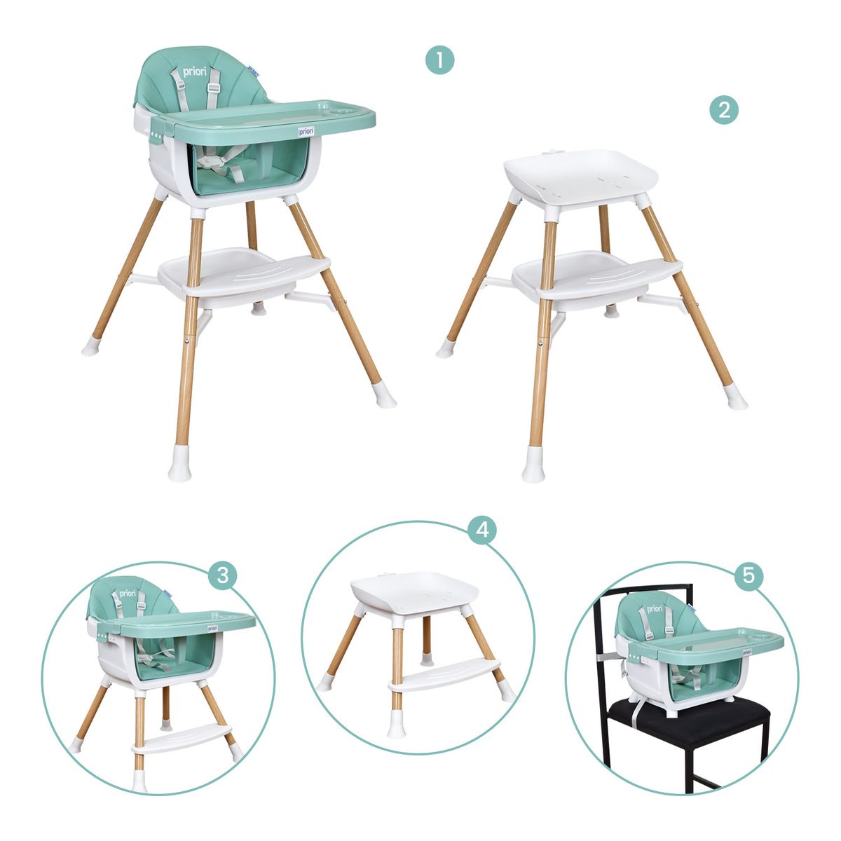 PRIORI - Silla Comedor Bebe 5 en 1 Executive Priori Verde