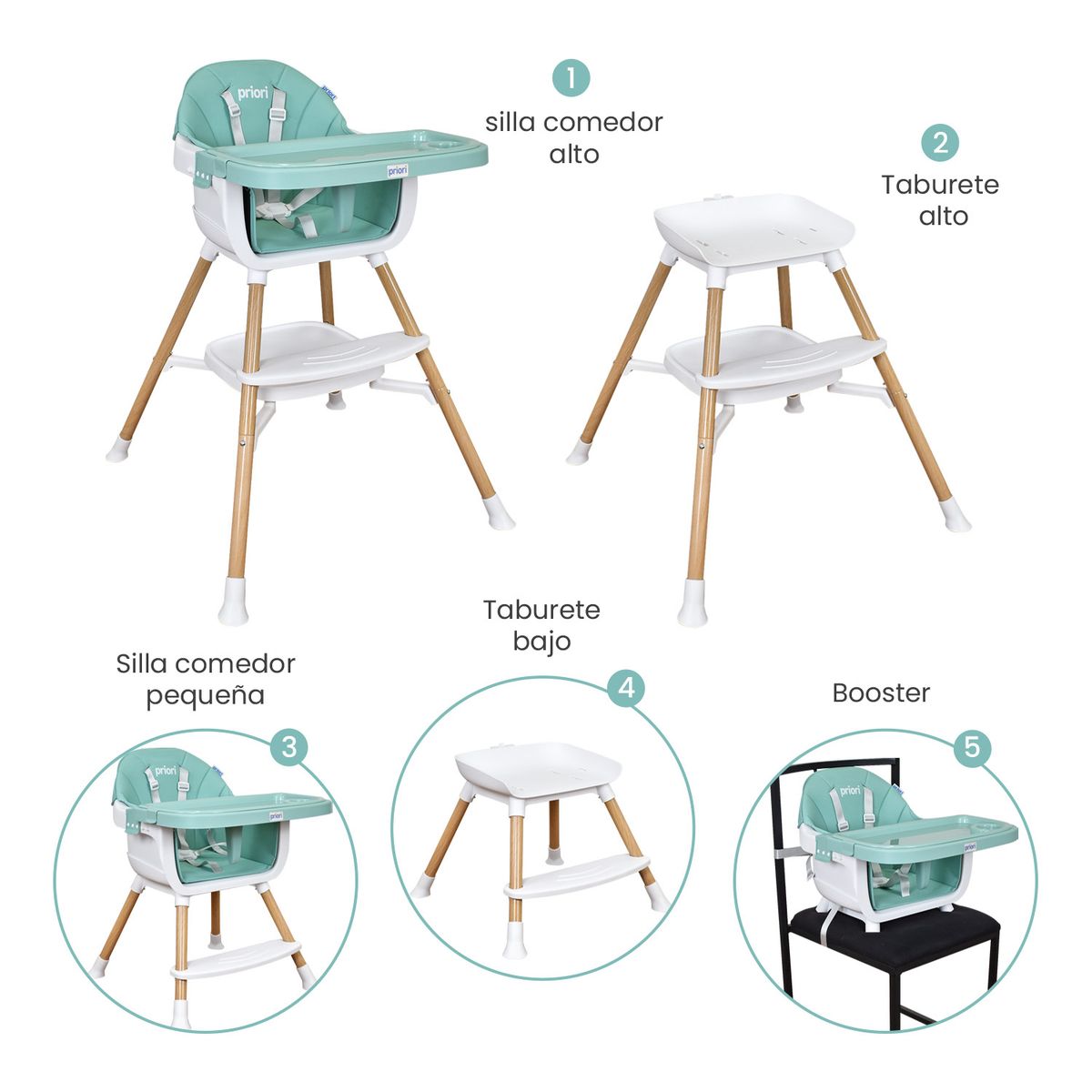 PRIORI - Silla Comedor Bebe 5 en 1 Executive Priori Verde