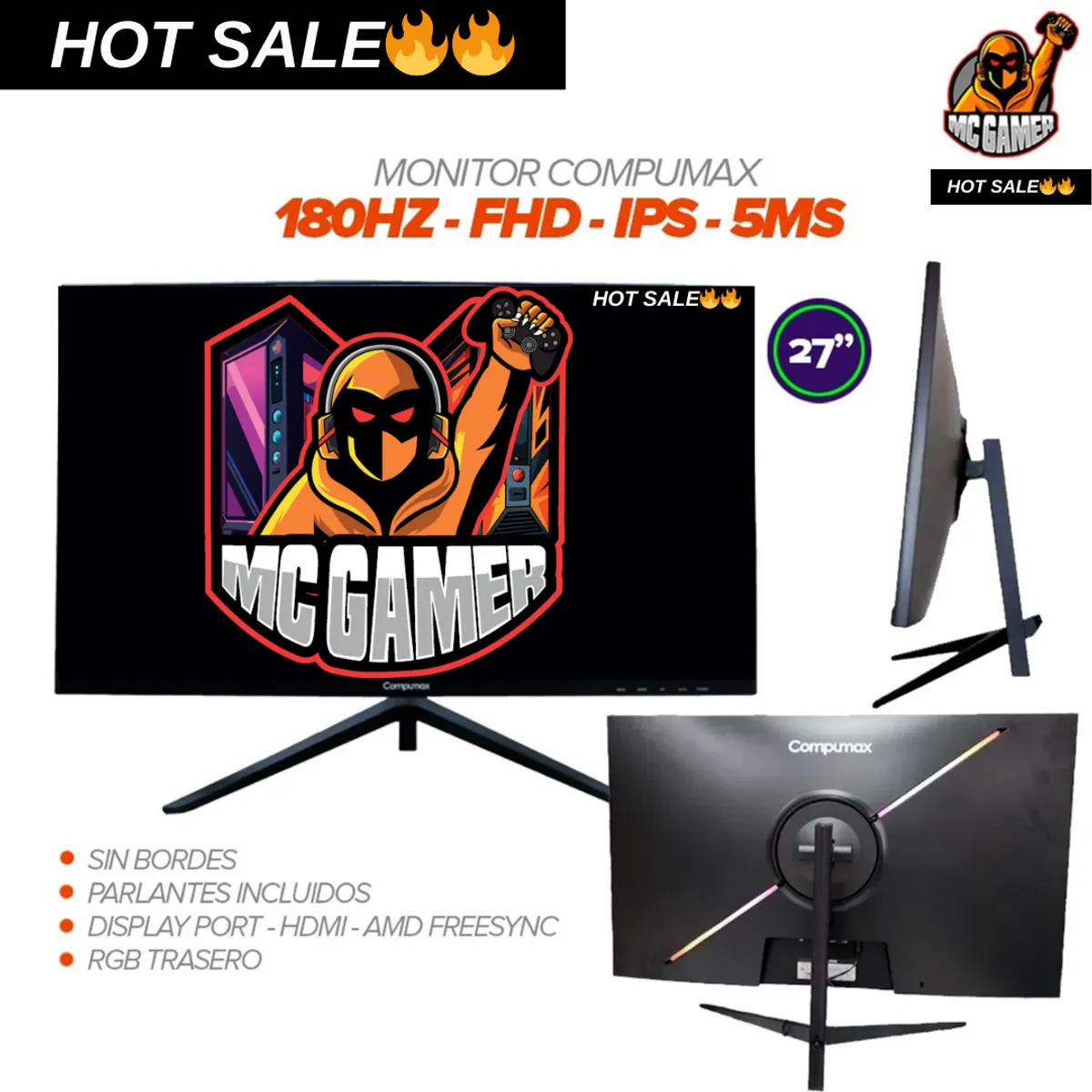 COMPUMAX - MONITOR COMPUMAX INFINITY 27  180HZ  IPS  FHD  AMD FREESYNC PARLANTES INCLUIDOS