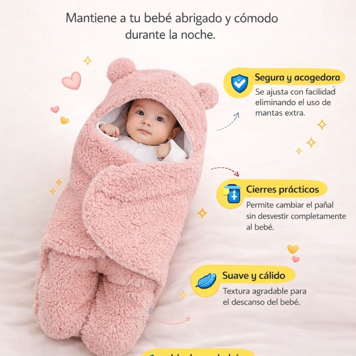 GENERICO - Manta Para Bebé Suave Y Acolchada Con Peluche Diseño Oso Para Dormir