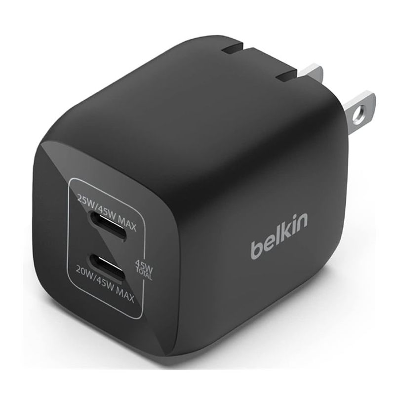 BELKIN - Cargador Belkin 45W 2 Puertos Usb Tipo C Carga Rapida 3.0