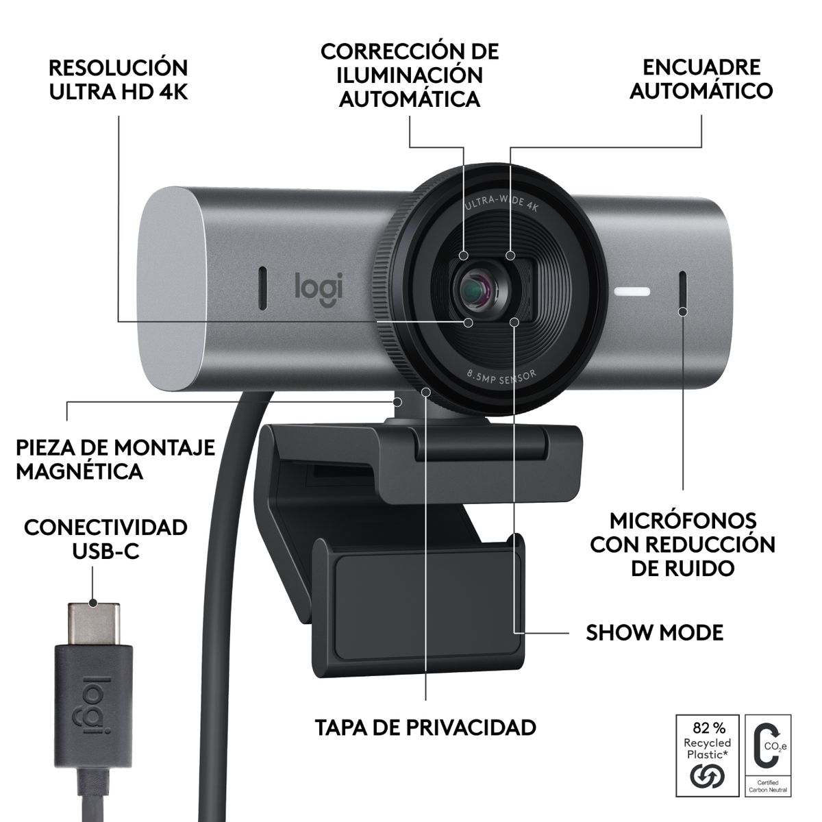 LOGITECH - Cámara Web Logitech Mx Brio Ultra HD 4K Para Colaboración