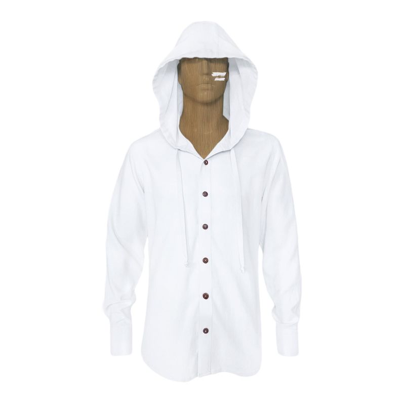 SON DOS - Camisa blanca en lino 100% con capota amplia y trabilla manga larga