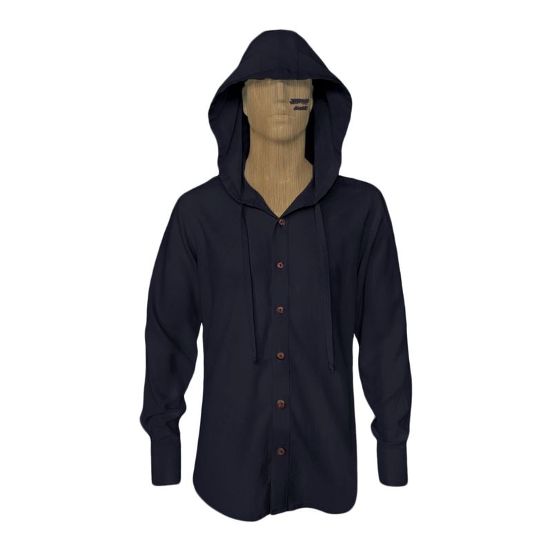 SON DOS - Camisa negra en lino 100% capota amplia trabilla manga larga hombre