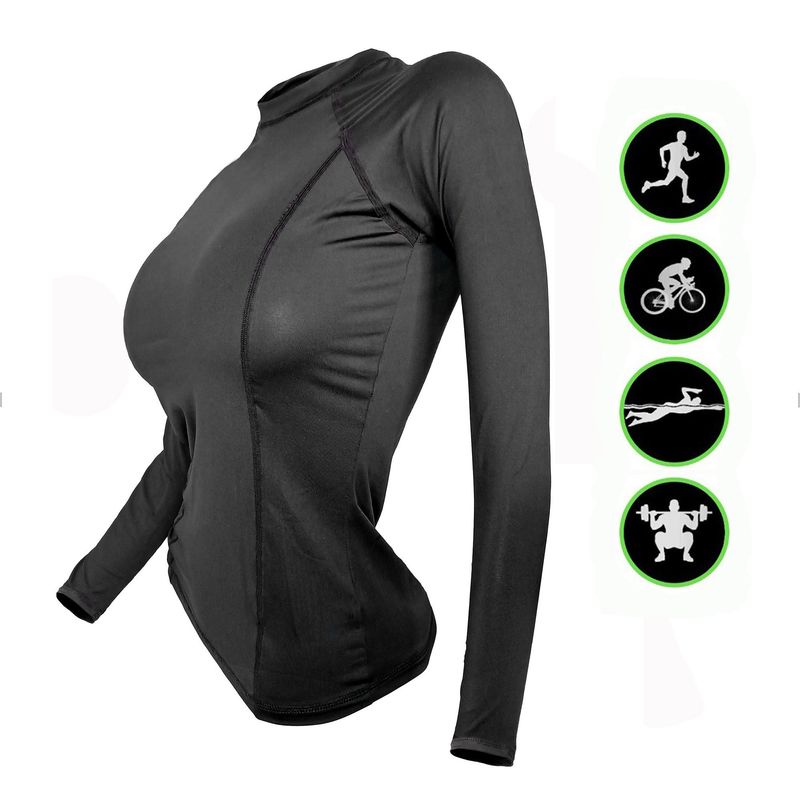 SPORT - Lycra Elástica Para Mujer Buzo Manga Larga Negro Deportivo Ajustado_.
