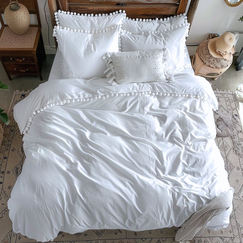 KARYTEX - Funda Duvet Liso Cama Sencilla Color Blanco - Borlas Blancas.
