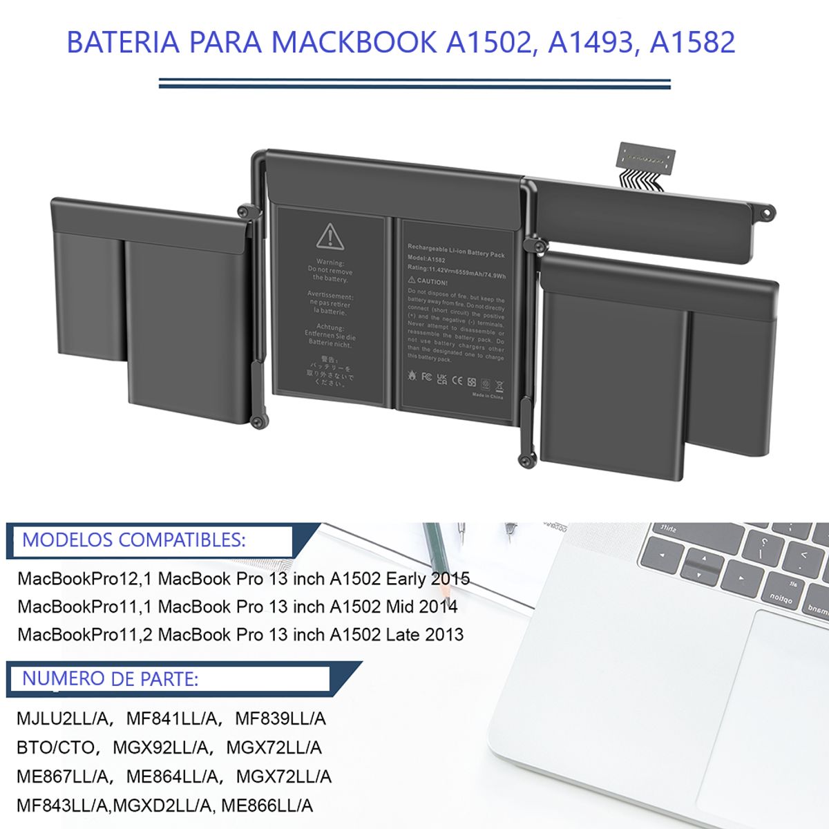 GENERICO - Bateria Para Macbook Pro Retina 13 A1502 A1493 A1582