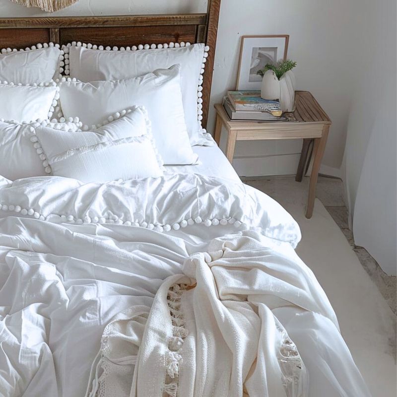 KARYTEX - Funda Duvet Liso Cama King Color Blanco - Borlas Blancas.