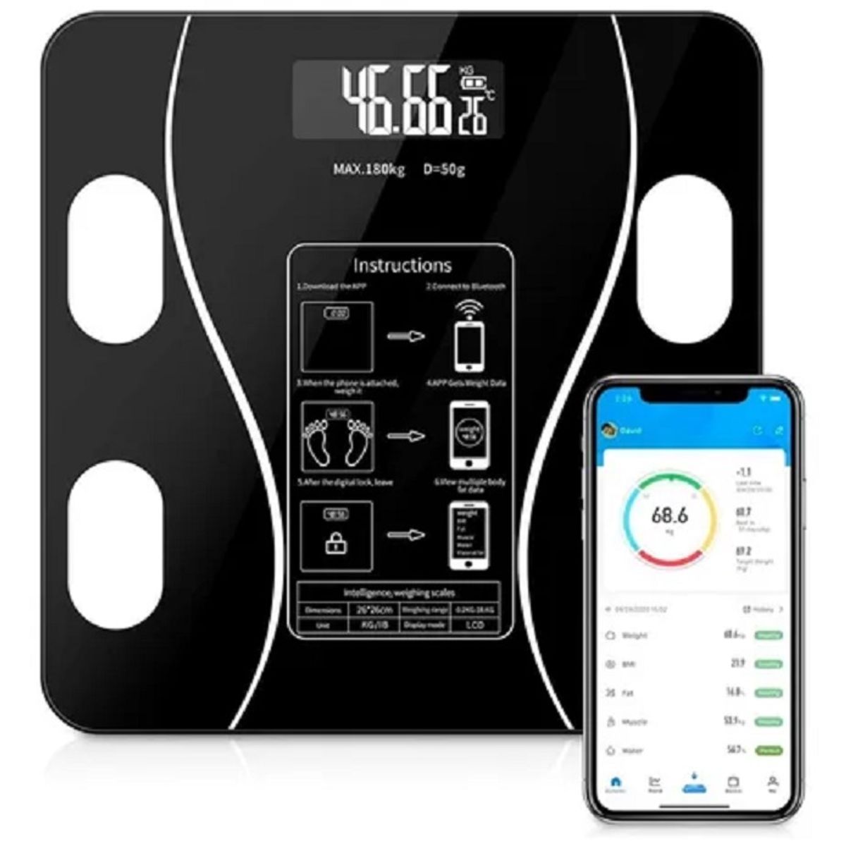 HOME - Bascula Inteligente Bluetooth Vidrio Templa Digital App