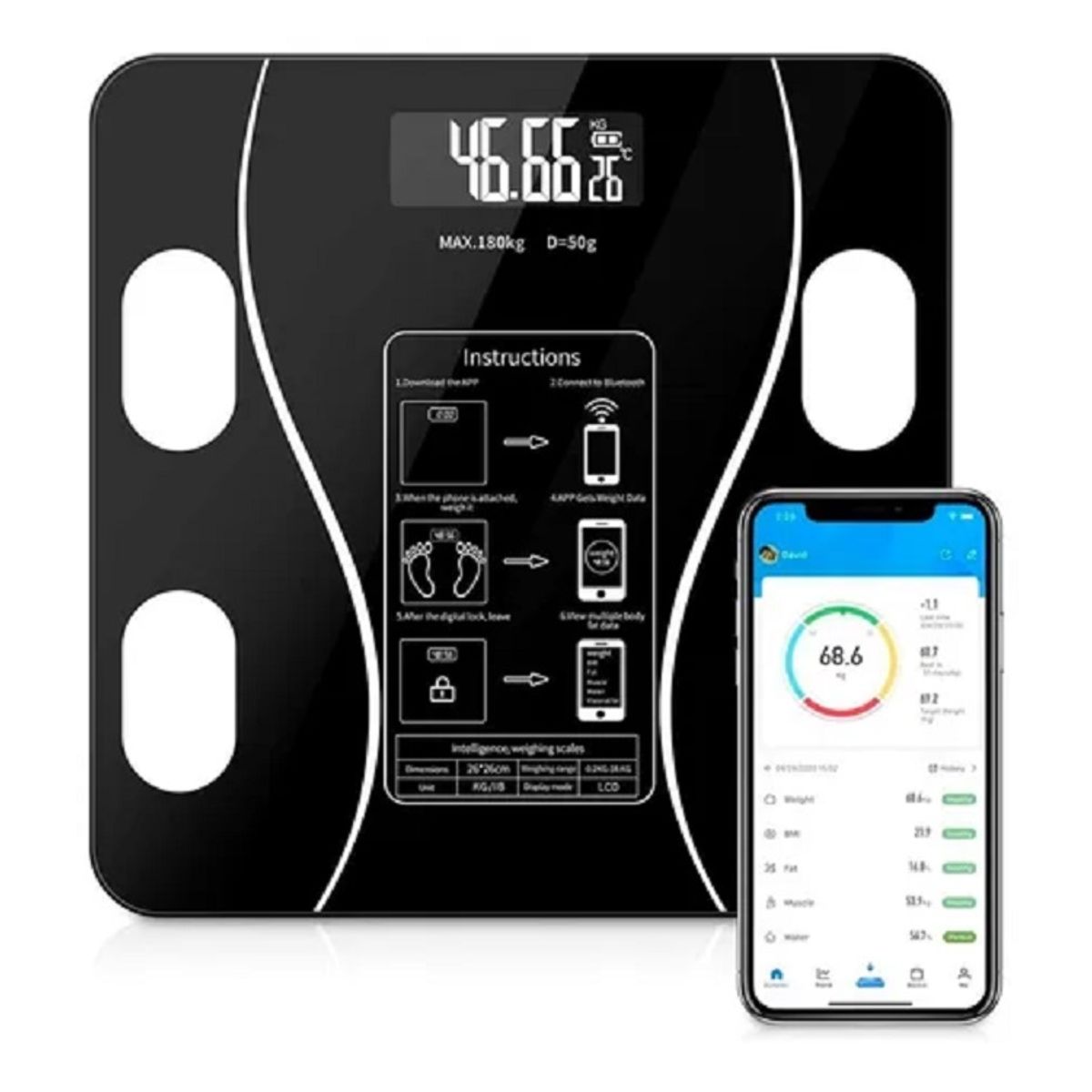 HOME - Bascula Inteligente Bluetooth Vidrio Templa Digital App