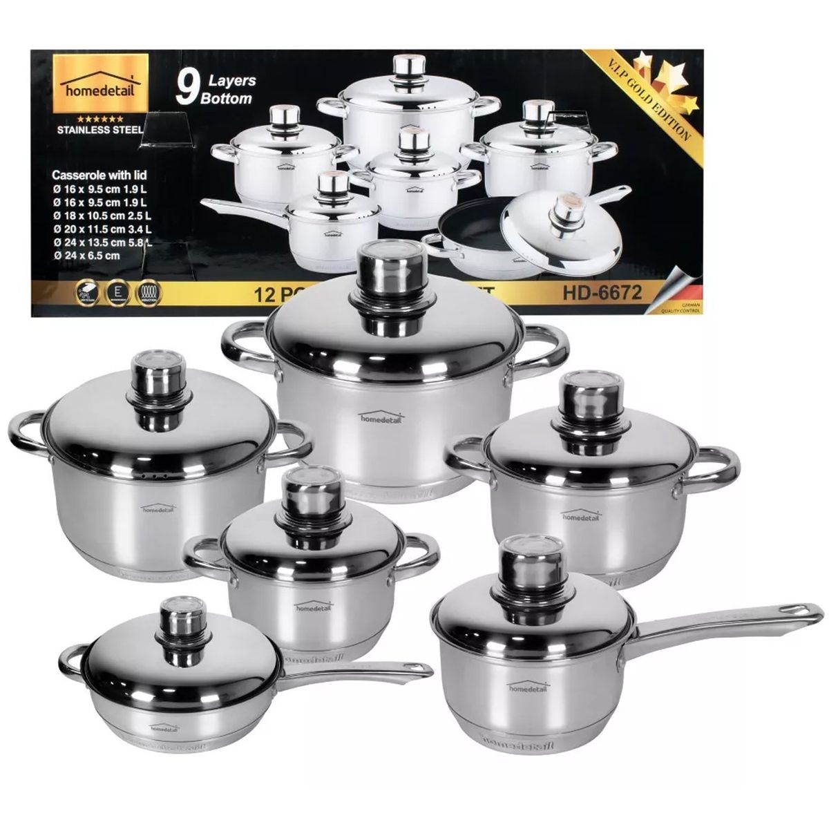 ONE PIXEL - Bateria De Ollas 12 Piezas En Acero Quirúrgico Multifuncionales