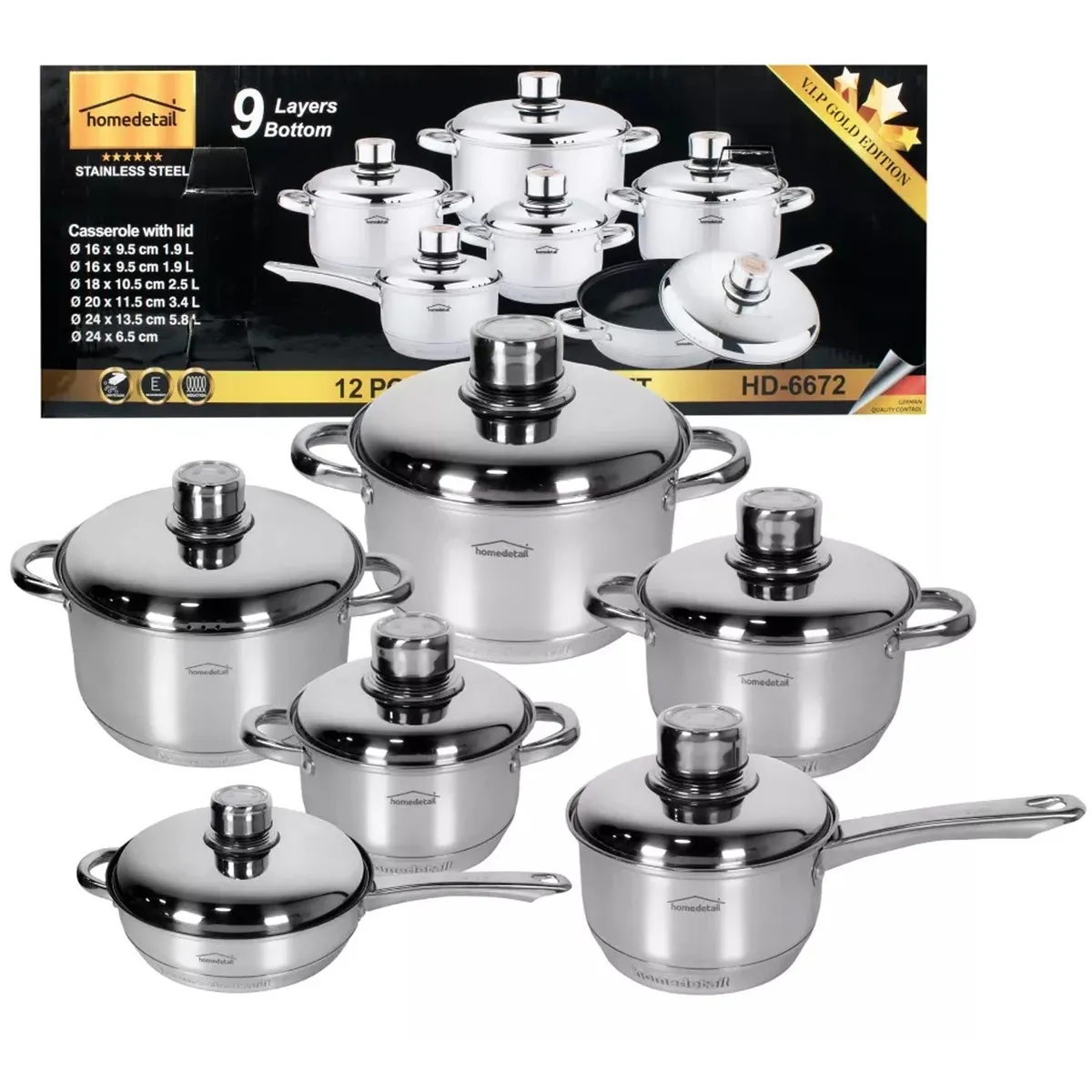 ONE PIXEL - Bateria De Ollas 12 Piezas En Acero Quirúrgico Multifuncionales