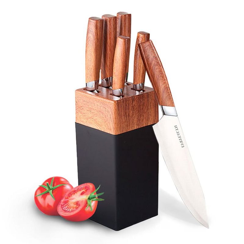 GENERICO - Set De Cuchillos 5 Piezas Madera en Acero Inoxidable