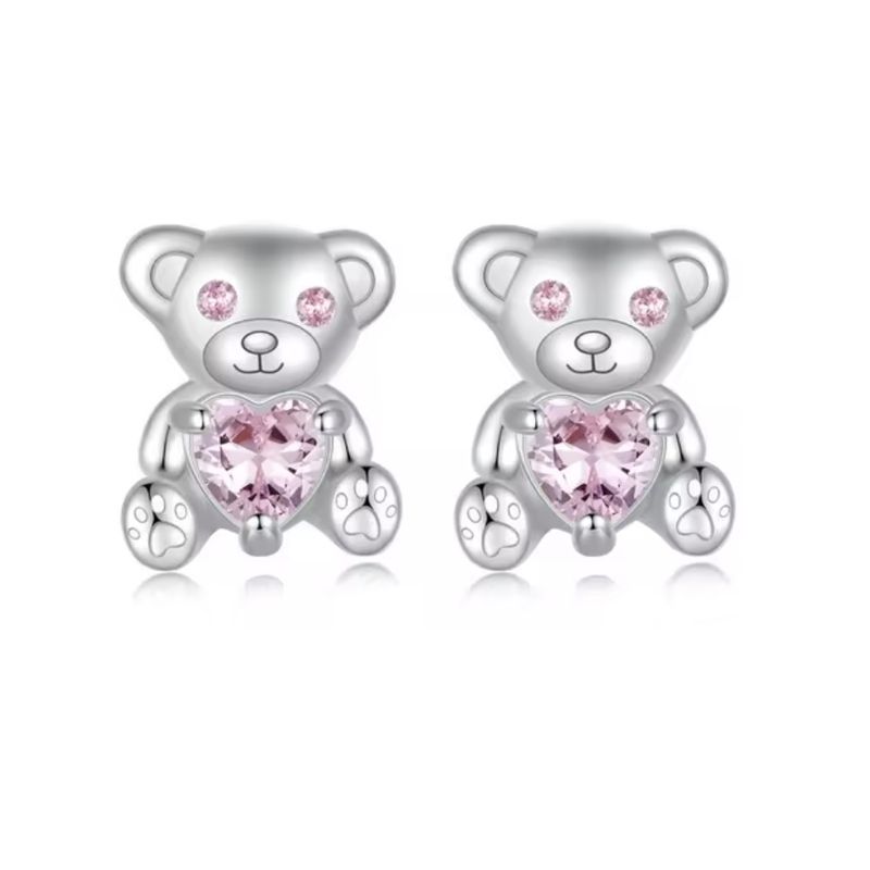 ALHAJAS - Aretes Topos Regalos Para Niña O Mujer Oso Corazón En Plata 925