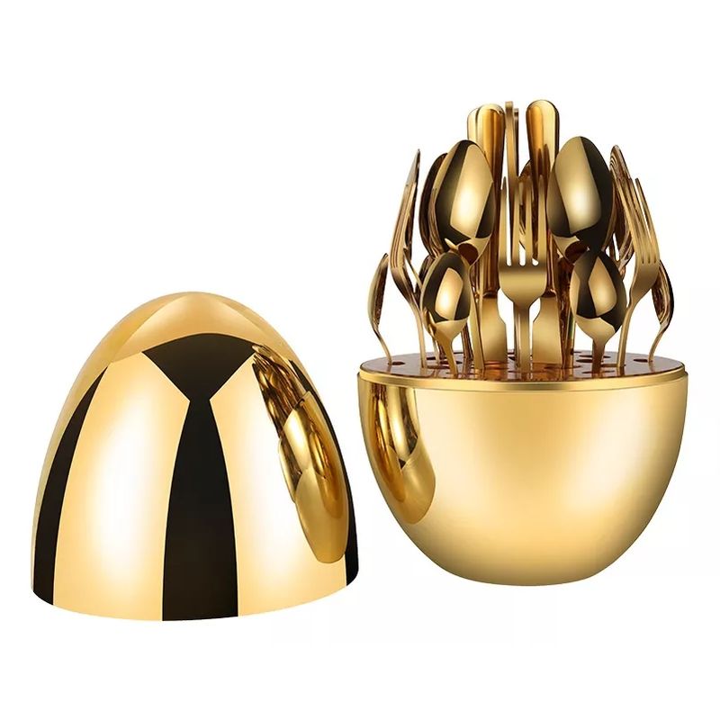 GENERICO - Set De Cubiertos 24pz cocina Acero Inoxidable Con Estuche Huevo Dorado