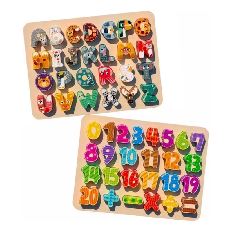IMPORTACIONES UNIVERSO - Set X2 Letras Y Numeros Animados Encajables De Madera