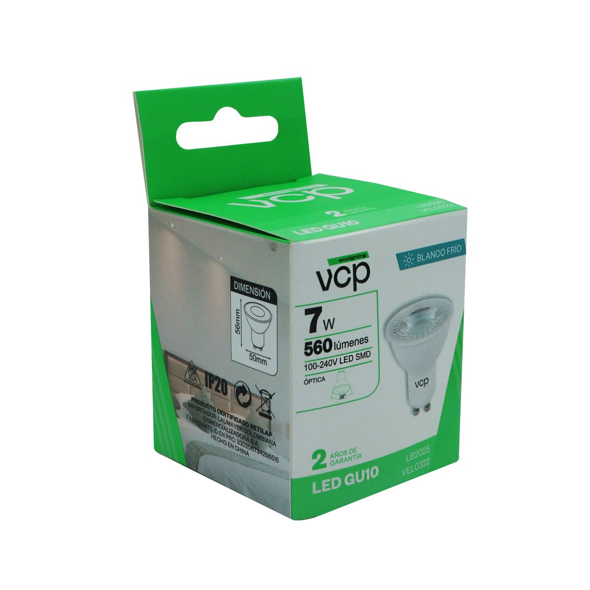 VCP - Ojo De Buey Negro Led Luz Fria Redondo 7w Certificado