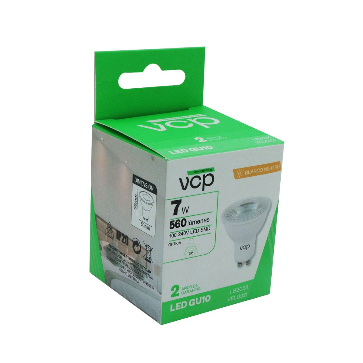 VCP - Ojo De Buey Negro Led Luz Neutra Redondo 7w Certificado