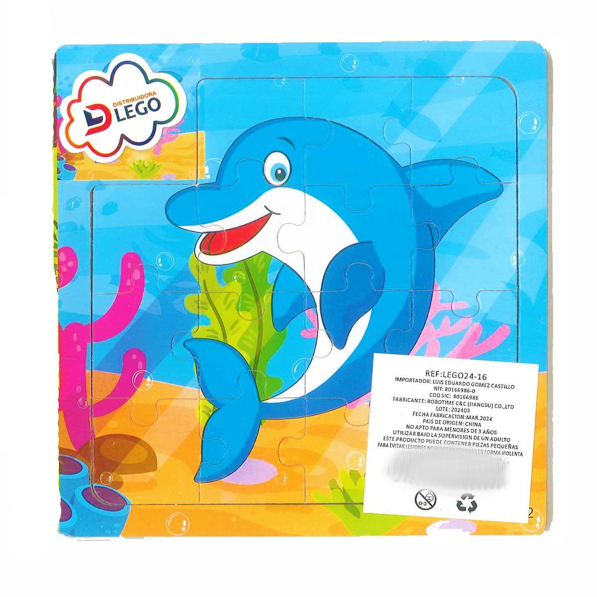 GENERICO - Super Rompecabezas Madera De Delfin X 15 Piezas Para Niños