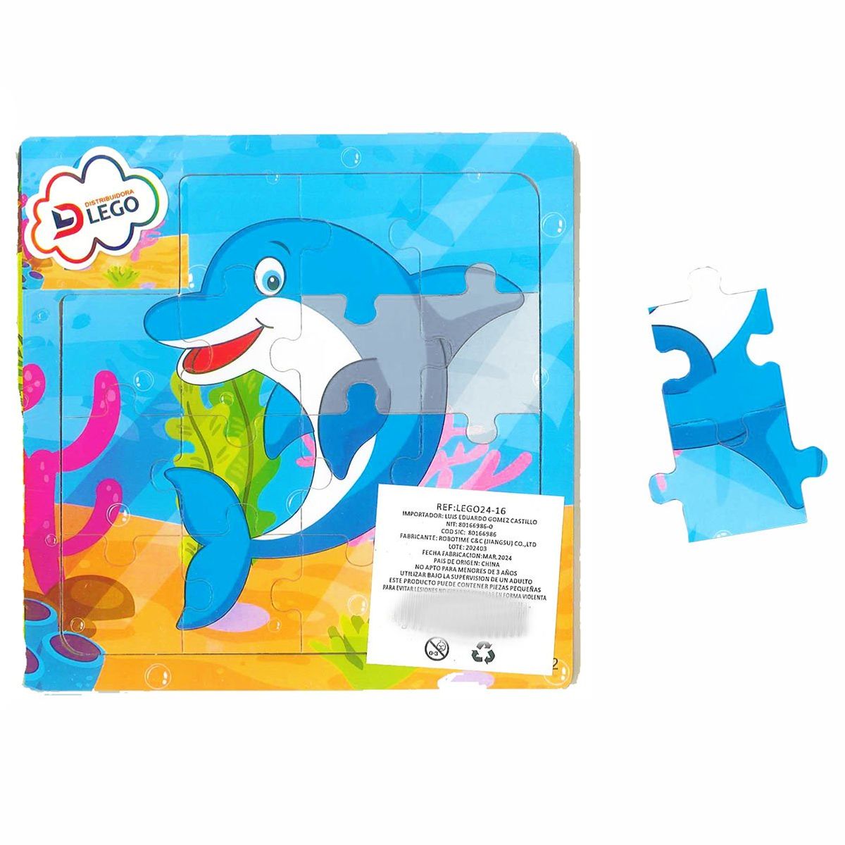 GENERICO - Super Rompecabezas Madera De Delfin X 15 Piezas Para Niños