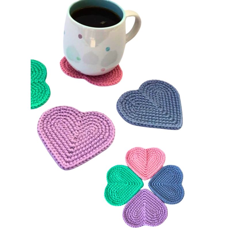 GENERICO - Porta Vasos Corazones Set De 4 Tejido En Crochet