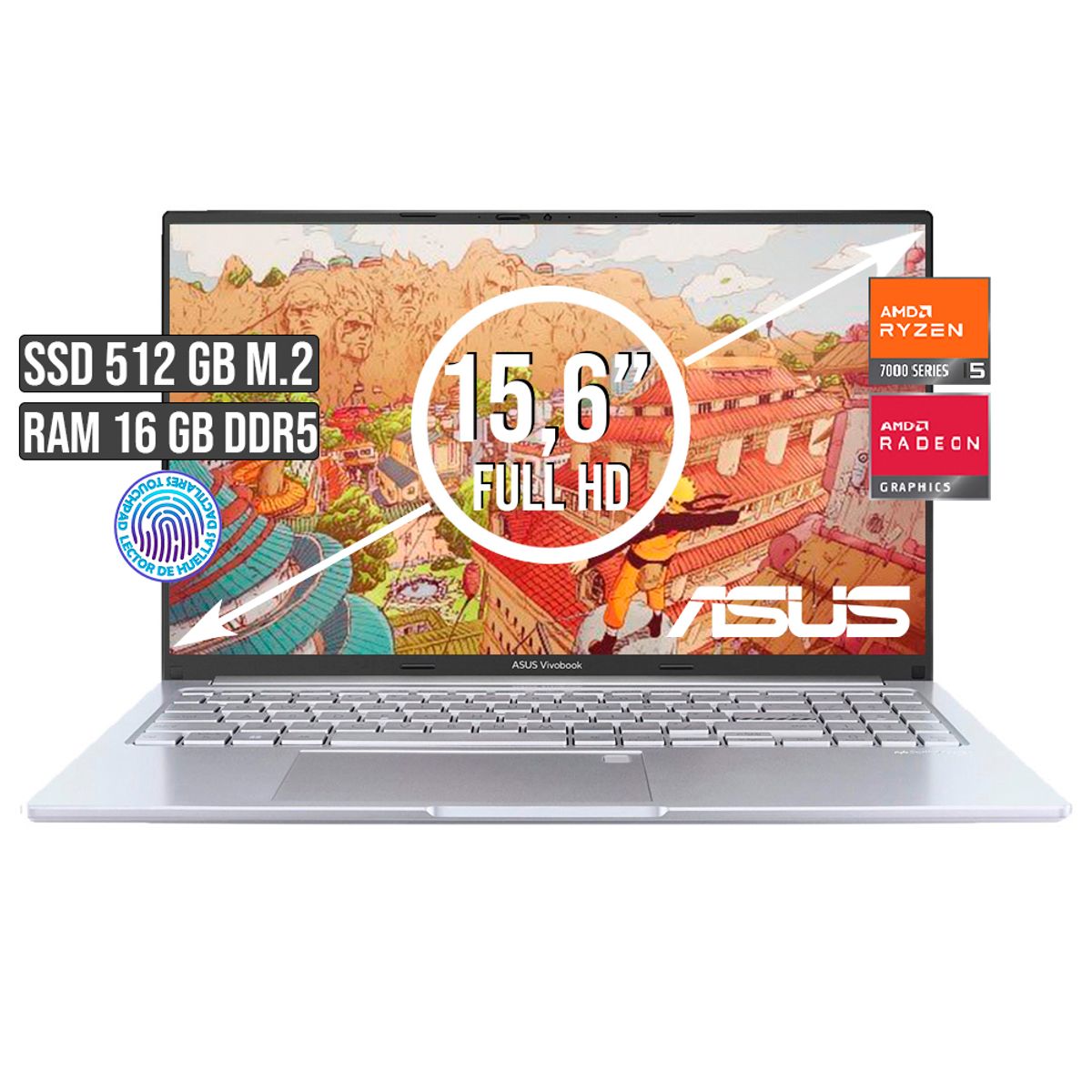 ASUS - PORTATIL ASUS VIVOBOOK AMD RYZEN 5-7520U SSD 512GB RAM 16GB LED 15,6 FULL HD