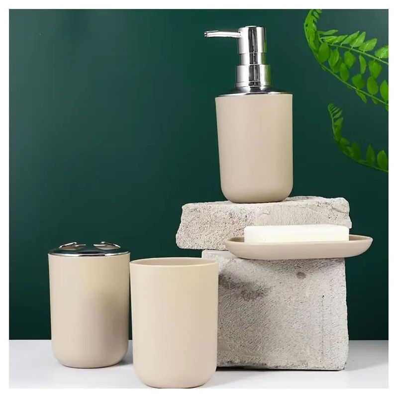 GENERICO - Set Juego Accesorios Baño Jabonera Cepillos Dispensador Jabon Vaso Cf