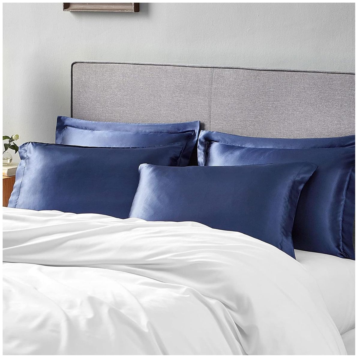 ONE PIXEL - Funda Almohada Satin Saten Tipo Seda Set X2 Unids Color 76x50 Azul Marino