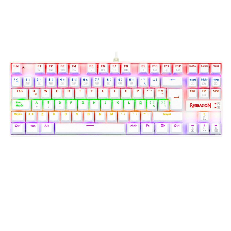 REDRAGON - Teclado redraron gamer kumara rainbow K552W-KR-SP switch rojo Blanco