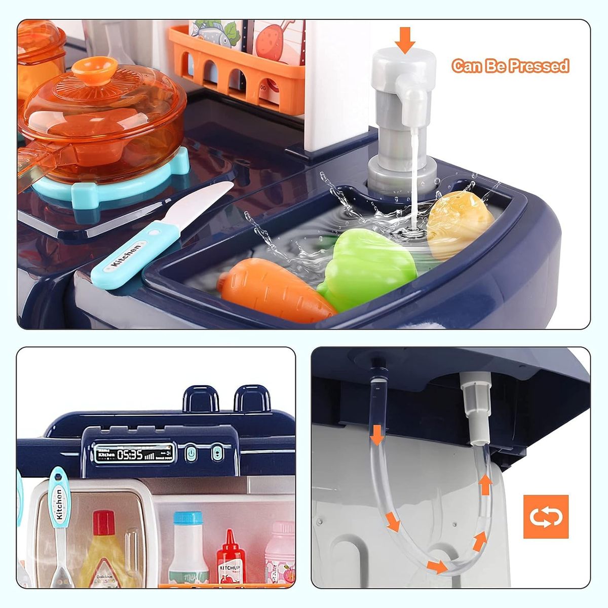 JUGUETERIA EXPRESS - Cocina Infantil Con Agua, Luces, Sonido, Vapor 35 Accesorios