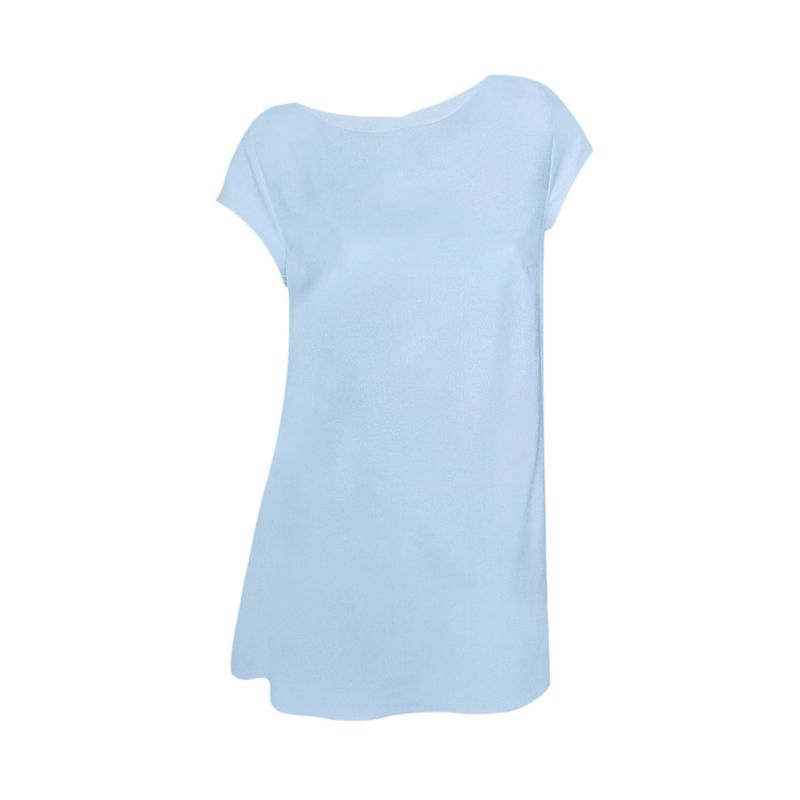 SON DOS - Blusón azul claro blusa escote redondo en 100% lino manga corta mujer