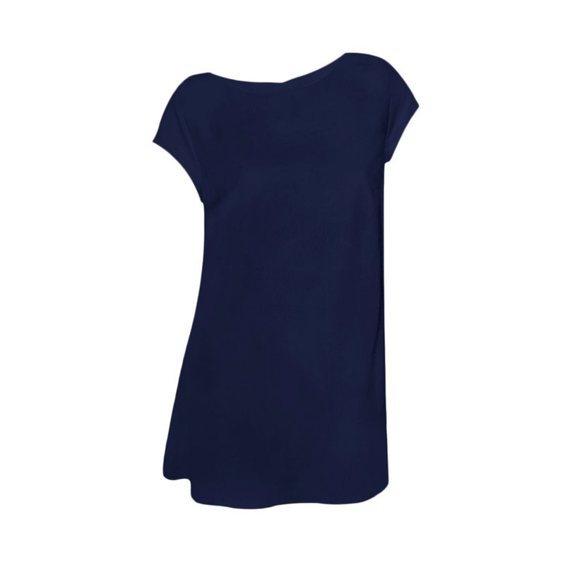 SON DOS - Blusón azul oscuro blusa escote redondo en lino manga corta mujer